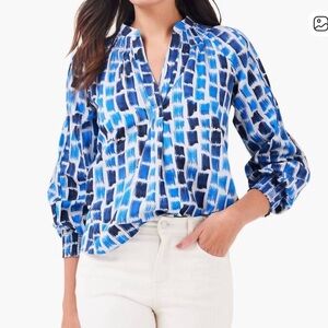 NWT NIC + ZOE brushstroke top in blue multi peasant